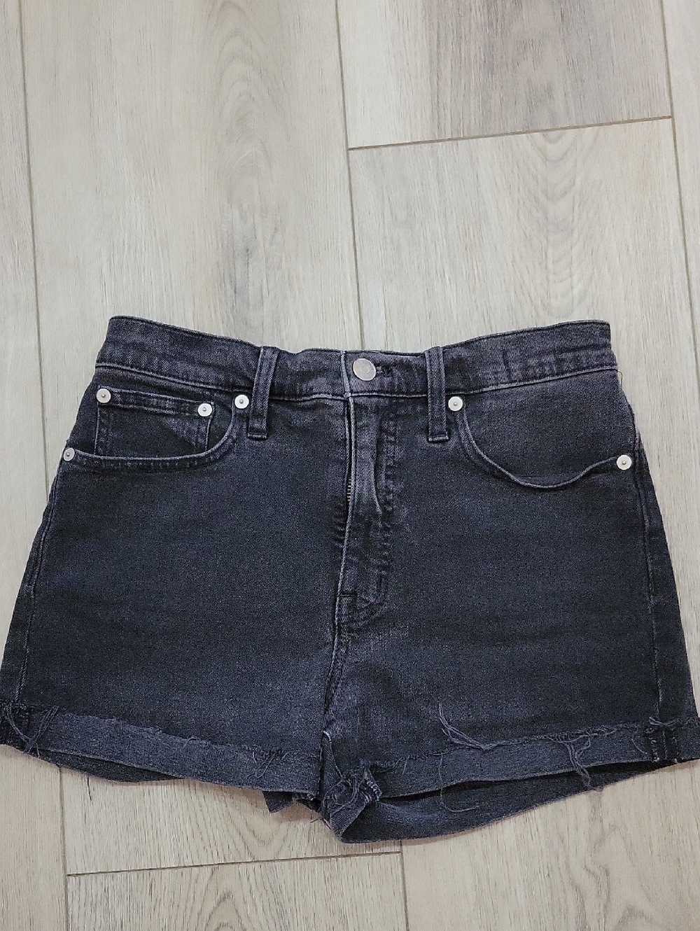 Madewell Black High-Rise Frayed Hem Jean Shorts